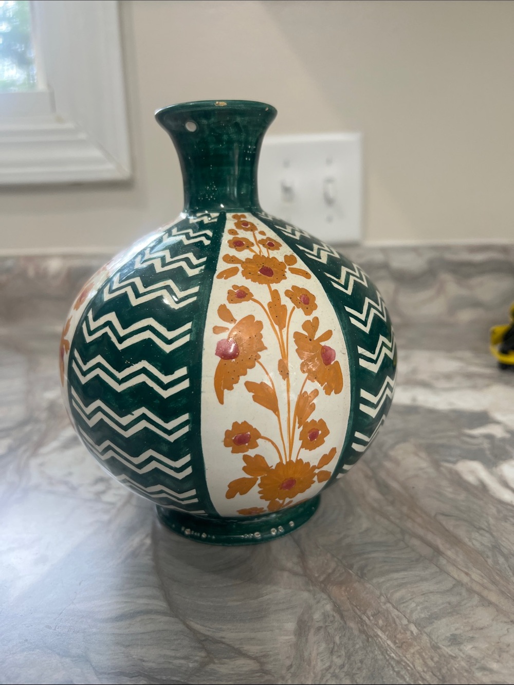 Vintage Green and Gold Floral Ceramic Vase - Home Accents